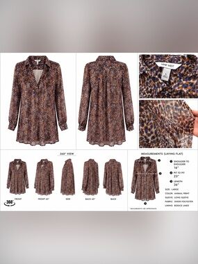 NWOT- Nine West Brown, Blue & Black Leopard Print Tunic Large